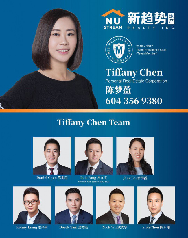 Tiffany 地产团队由知名地产经纪人Tiffany Chen（陈梦盈）领衔，专业买房卖房团队